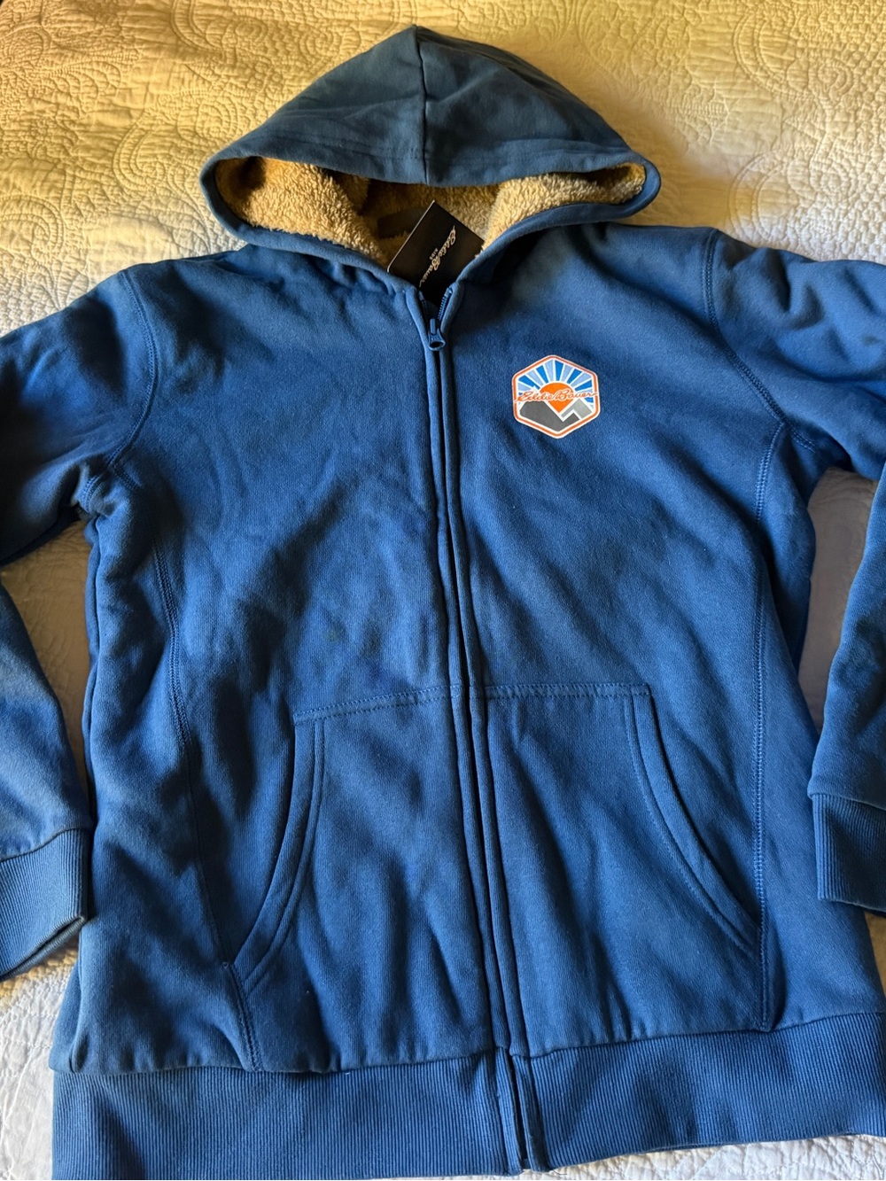 Boys Blue Hooded Zip Jacket with Sherpa Lining Size XL